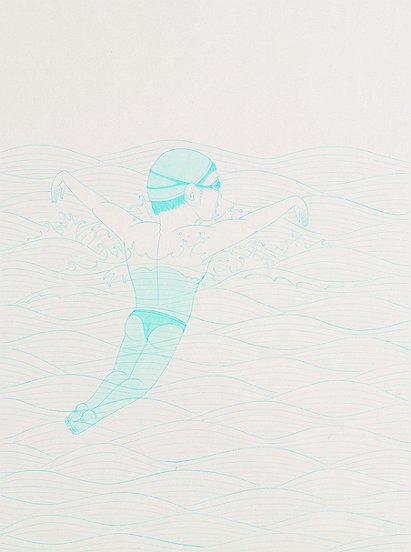 Swimmer 1,2,3,4, Gouache on paper, Each 66  49 cm