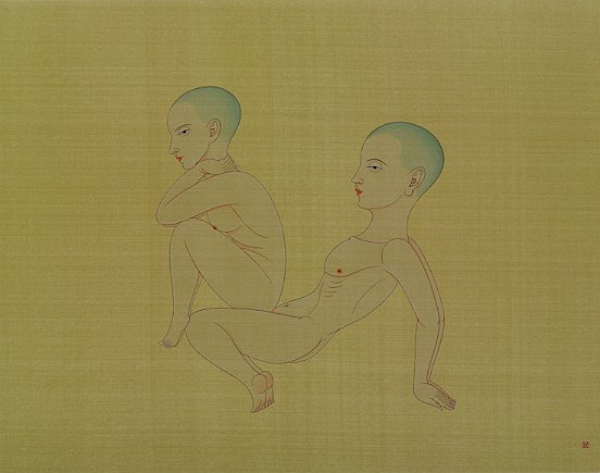 Spring Picture 2, 2007, Chinese ink and gouache on dyed silk, 36  46 cm
