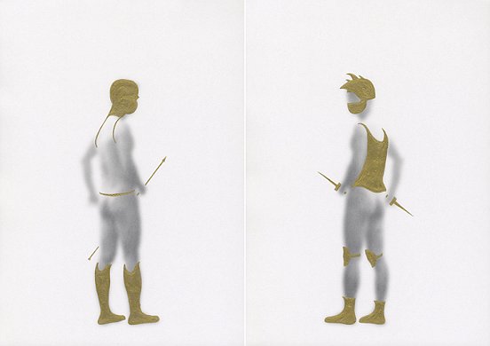 Shen Wei , Untiteld (Armor), 2013, Acrylic on Archival Inkjetprint, Diptych, each panel 11,7 x 16,5 inches