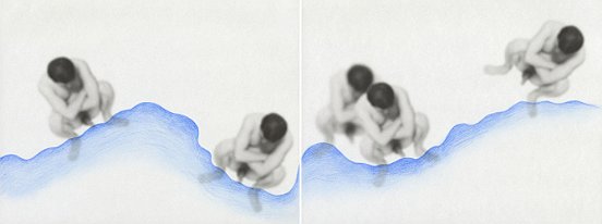 Shen Wei , Untiteld (River ), 2013, Color pencil on Archival Inkjetprint, Diptych, each pannel 9 x 12 inches
