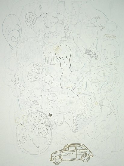 János Fodor „w.T.”,  2009, Detail, Drawing, mix technique, approx. 100 x 70 cm