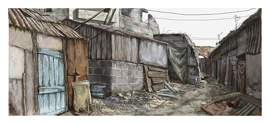 "Großer Slum 1", 2008, Computerzeichnung / computer drawing, 110cm x 236cm