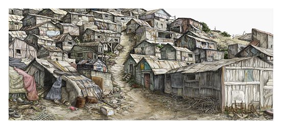 "Großer Slum 4", 2008, Computerzeichnung / computer drawing 110cm x 236cm