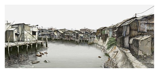 "Großer Slum 5", 2008, Computerzeichung / computer drawing, 110cm x 236cm