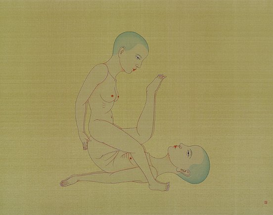 Spring Picture 4, 2007, chinese ink and gouache on dyed silk, 36  46 cm