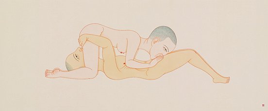 Spring Picture C, 2007, Chinese ink and gouache on dyed silk, 29 × 69 cm